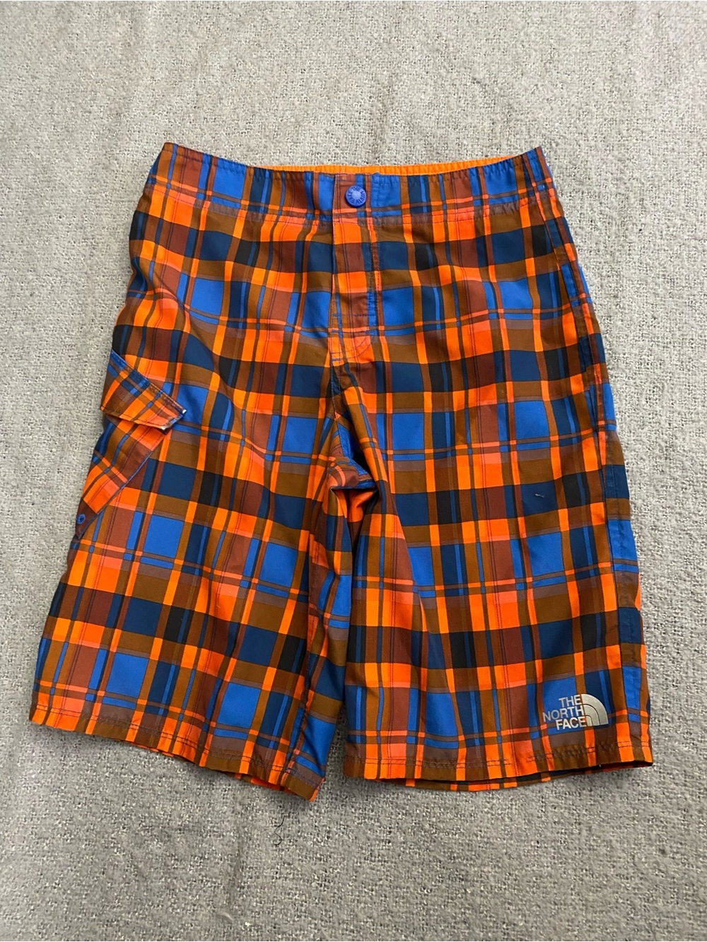 The North Face Orange & Blue Plaid Boys Swim Shorts